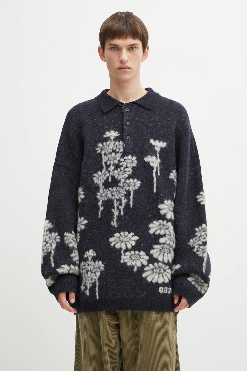 Пуловер 032C Melting Daisies Wool Blend Polo Sweater Тъмно синьо | F25.URK.0432.000