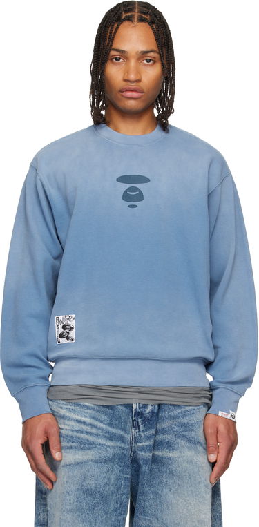 Суитчър AAPE by A Bathing Ape Moonface Crew Neck Sweatshirt Синьо | AAPSWMC381XXPBLE, 0