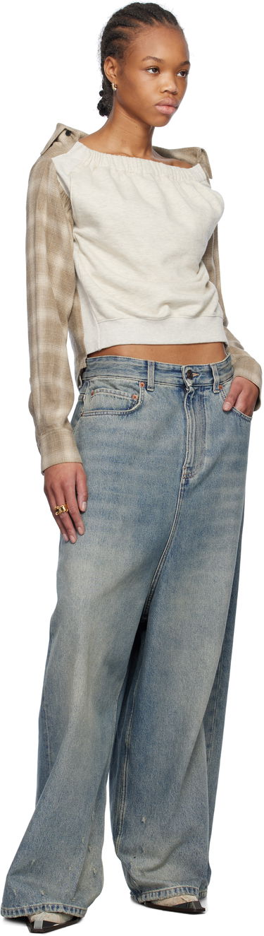 Пуловер We11done We11done Check Panel Off-Shoulder Sweatshirt Бежово | WD-BL0-25-153-W-BG, 3