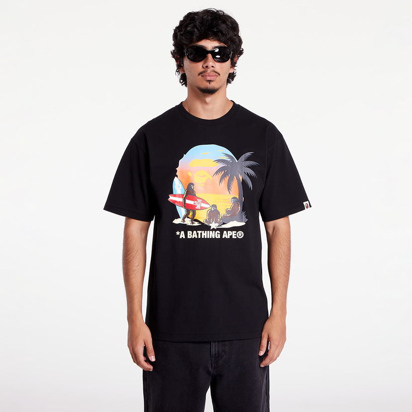 Тениска BAPE A BATHING APE Sunset Beach Ape Head Tee M Black Черно | 001TEK701003F BLK