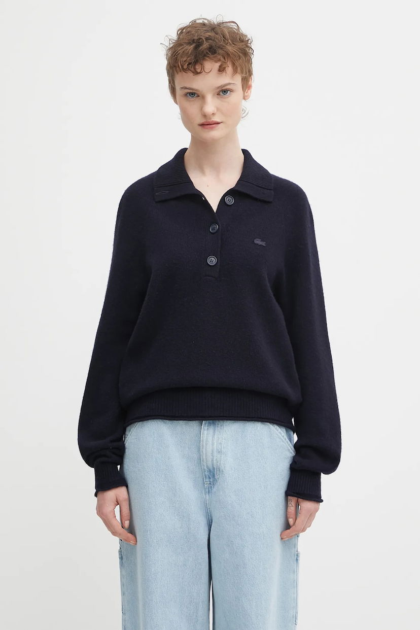 Пуловер Lacoste Lacoste Wool Polo Sweater Тъмно синьо | AF4010