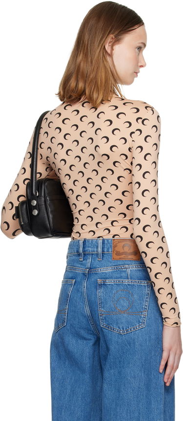 Тениска Marine Serre Marine Serre Recycled Moon Jersey Second Skin Long Sleeve Crewneck T-shirt Бежово | WTS006A CJER0001, 2