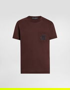 Cotton T-shirt with Crest Embroidery and Pocket