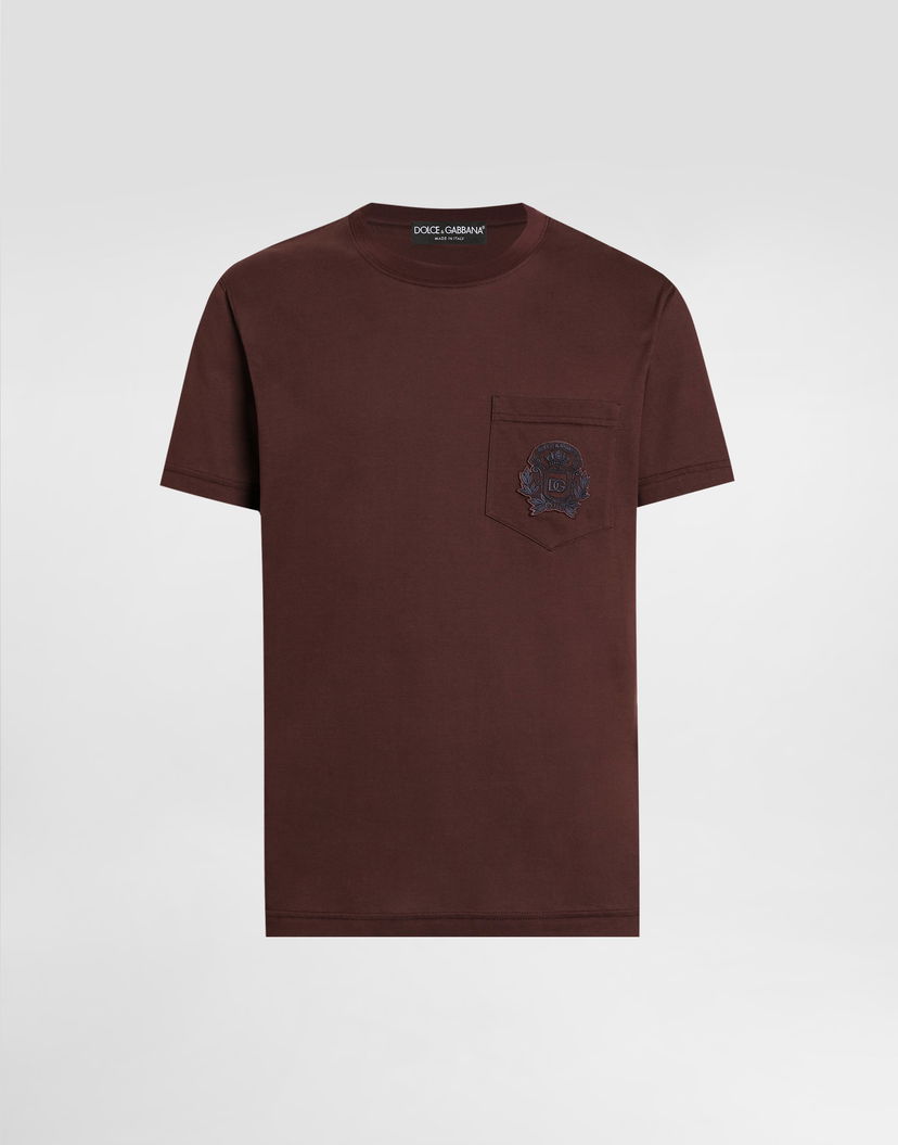 Тениска Dolce & Gabbana Cotton T-shirt with Crest Embroidery and Pocket Кафяво | G8RA2ZG7PZEM5039