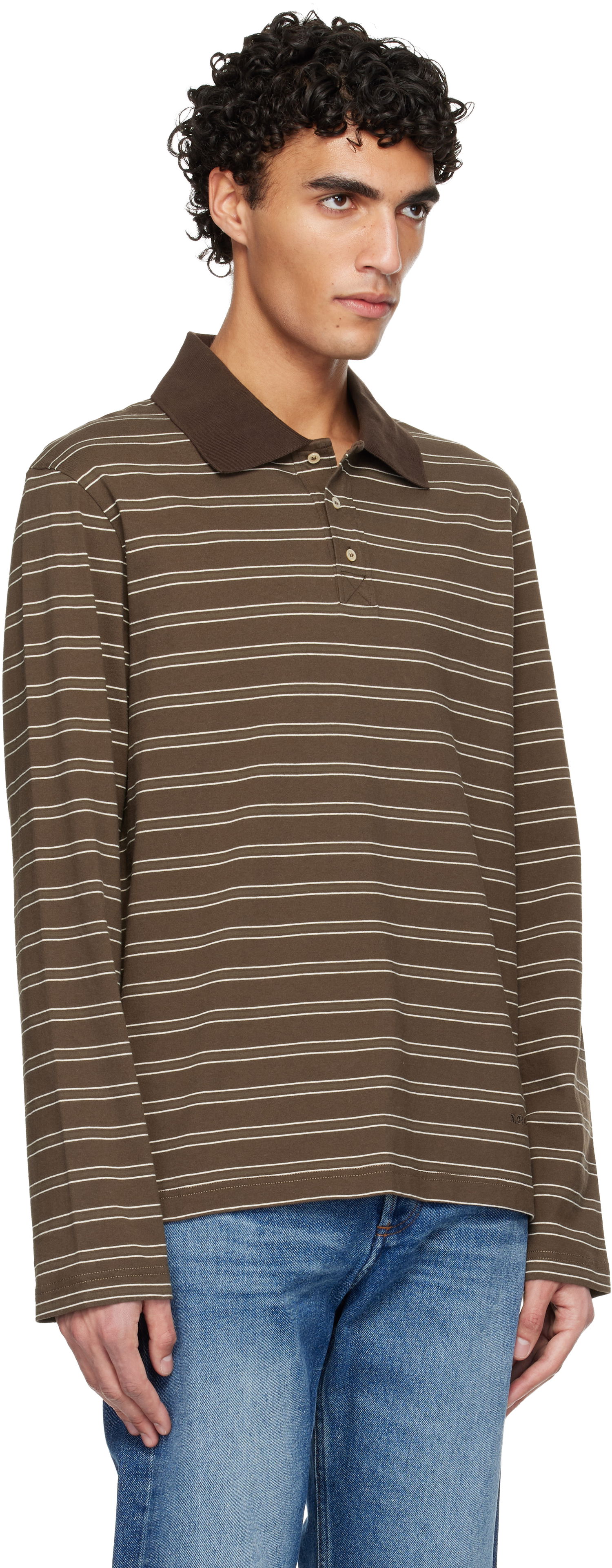 Поло тениска A.P.C. A.P.C. Long-Sleeve Striped Polo Кафяво | COHLV-H26519, 1