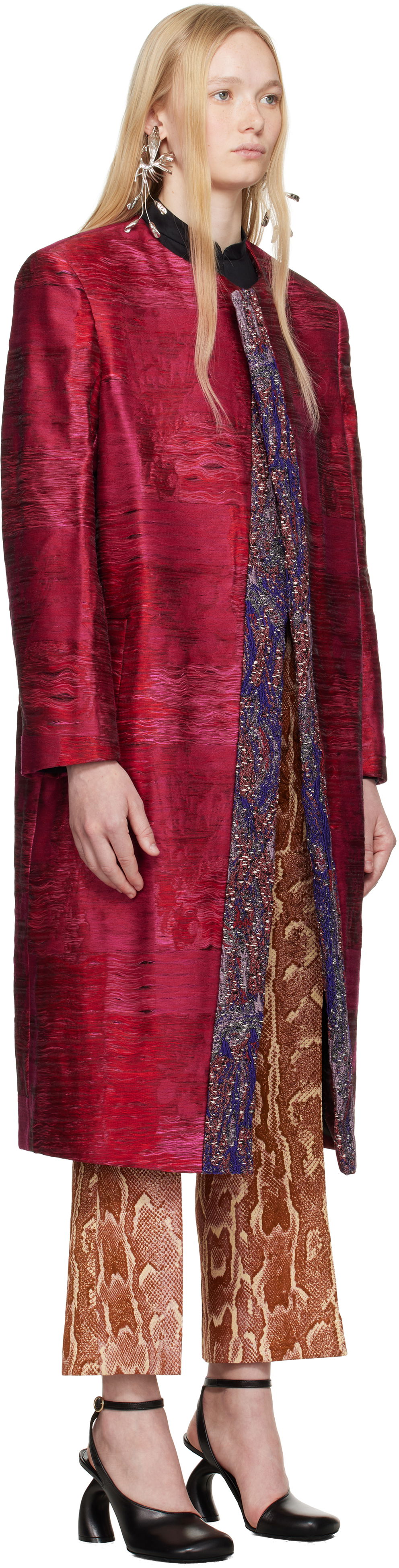 Палта Dries Van Noten Dries Van Noten Jacquard Panel Coat Червено | 251-010222-1544, 1
