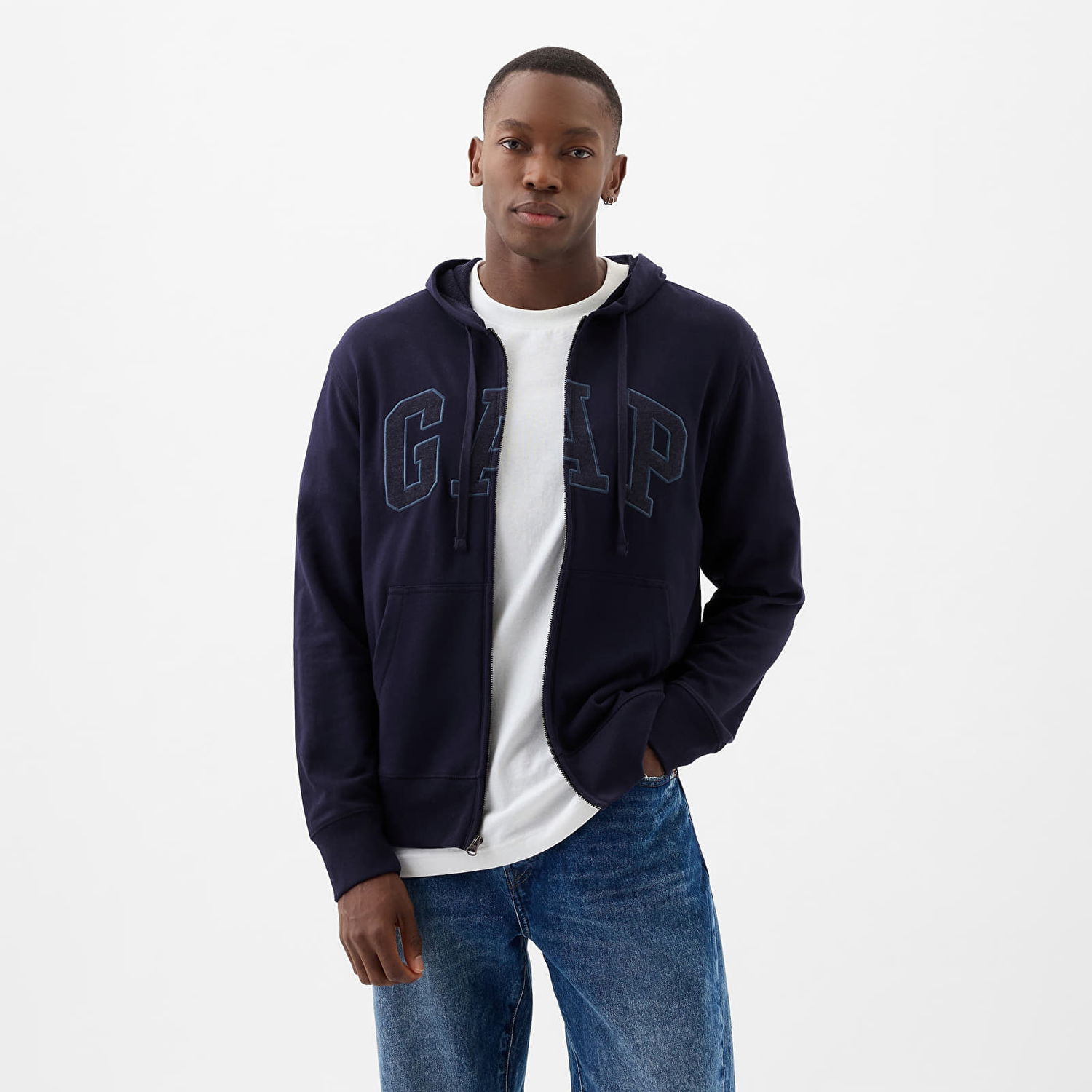 Суитчър GAP French Terry Fullzip Logo Hoodie Tapestry Navy Тъмно синьо | 868454-01, 0