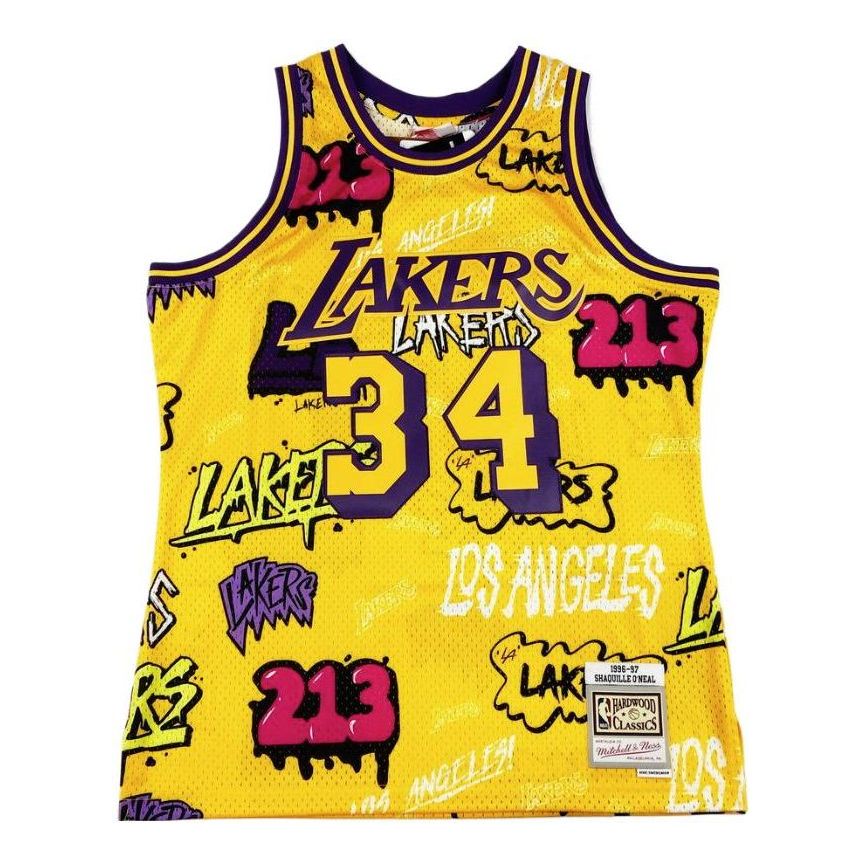 Фланелка Mitchell & Ness Los Angeles Lakers Graffiti Print Basketball Jersey Жълто | TFSM4768-LAL96SONYELL, 0