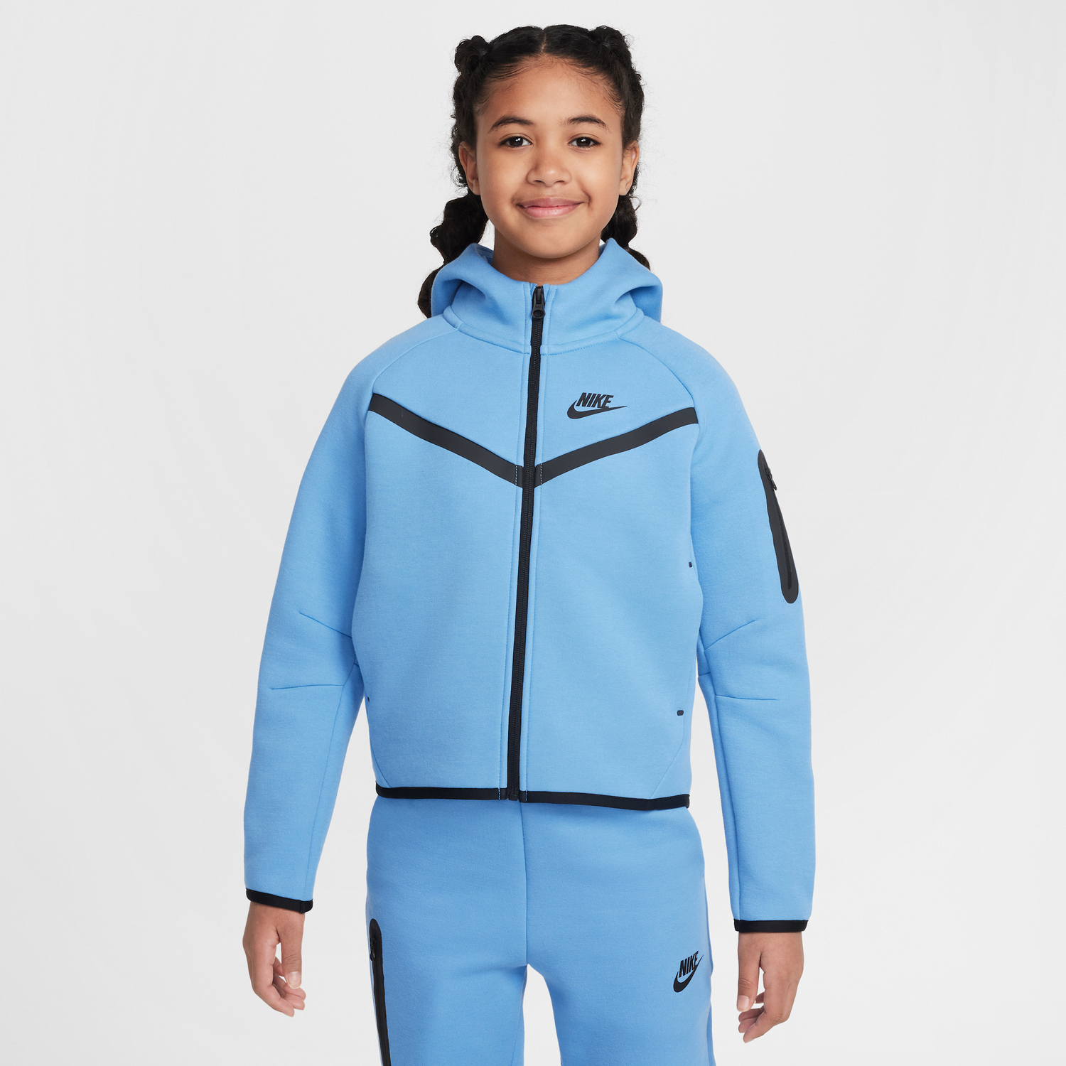 Суитчър Nike Girls' Sportswear Tech Fleece Full-Zip Hoodie Синьо | HV8695-489, 0
