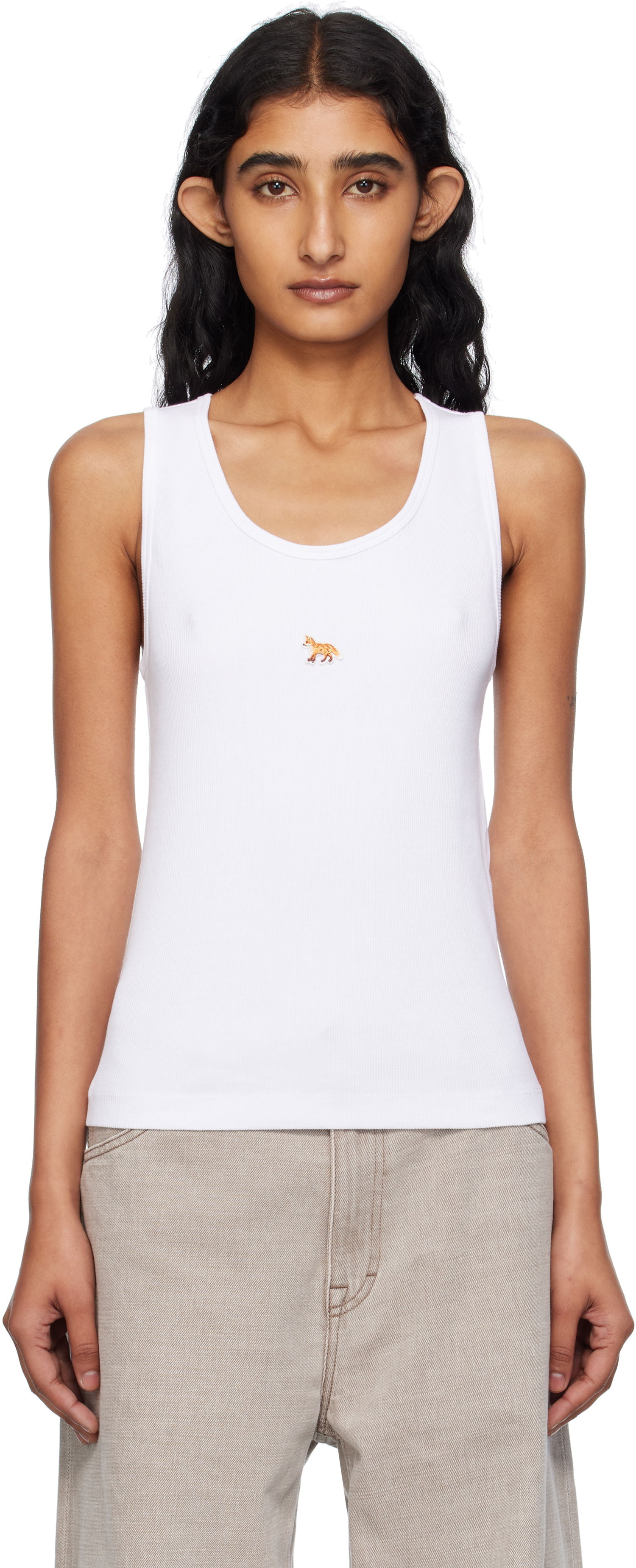 Потник MAISON KITSUNÉ Maison Kitsuné 'Baby Fox' Ribbed Tank Top Бяло | PW00623KA0033, 0