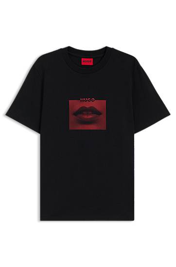 HUGO Cotton-Jersey T-Shirt with Lip Artwork