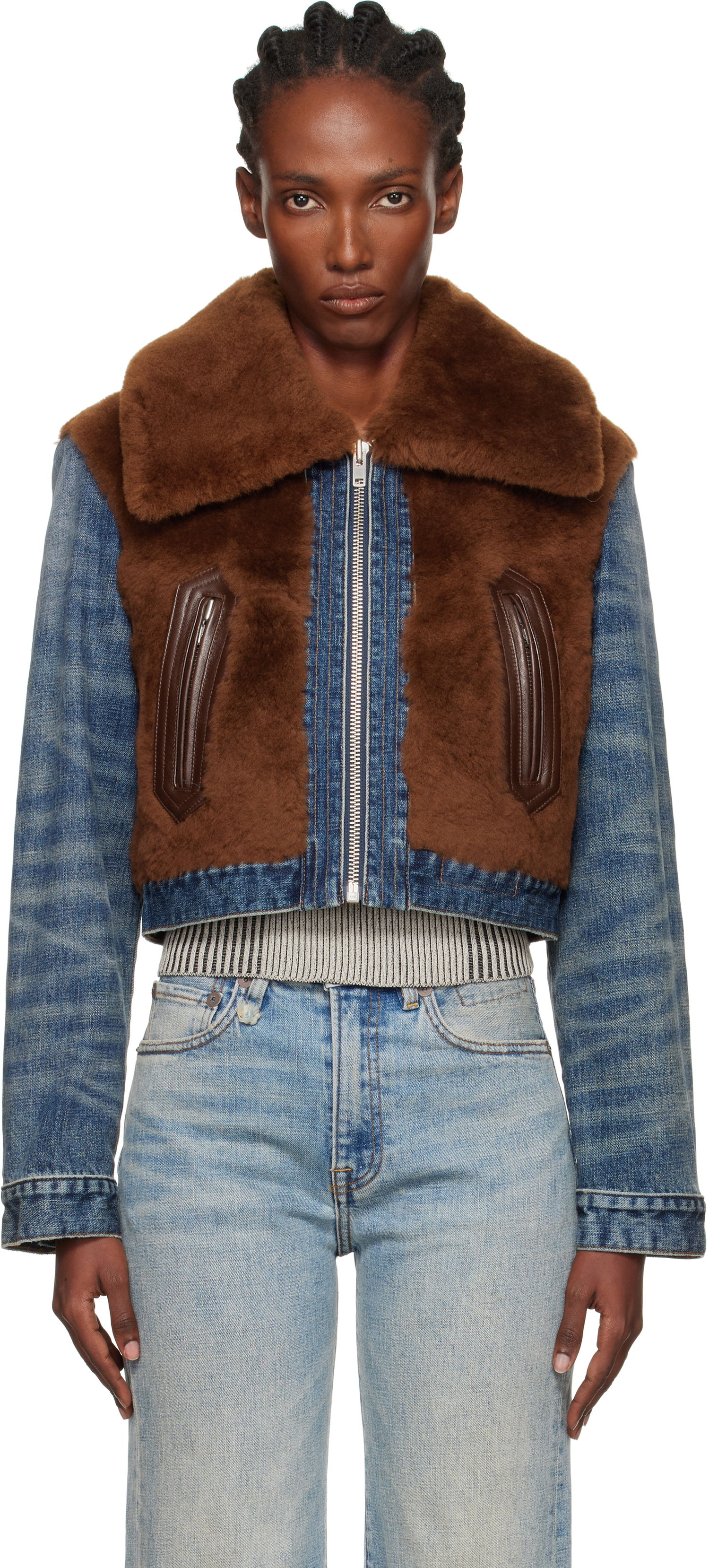 Яке R13 R13 Cropped Denim & Faux Fur Jacket Синьо | R13WD178-D246A, 0