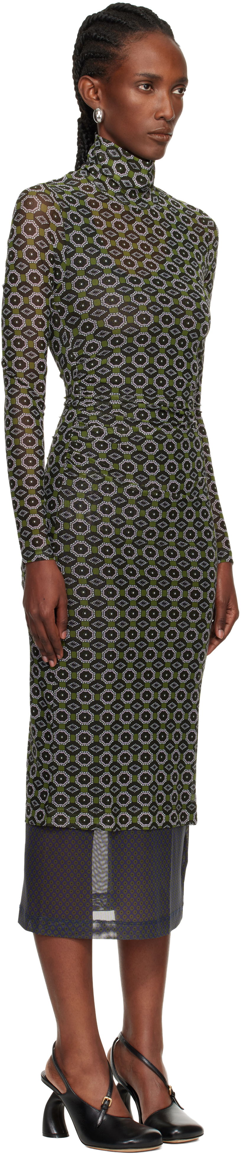 Pокля Dries Van Noten Dries Van Noten Geometric Pattern Transparent Mesh Turtleneck Midi Dress Многоцветен | 252-011124-2623, 1