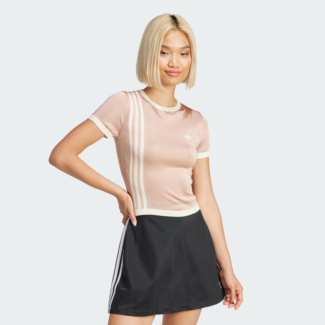Тениска adidas Performance 3-Stripes Knitted Short Sleeve Dress Розово | JJ0962, 0