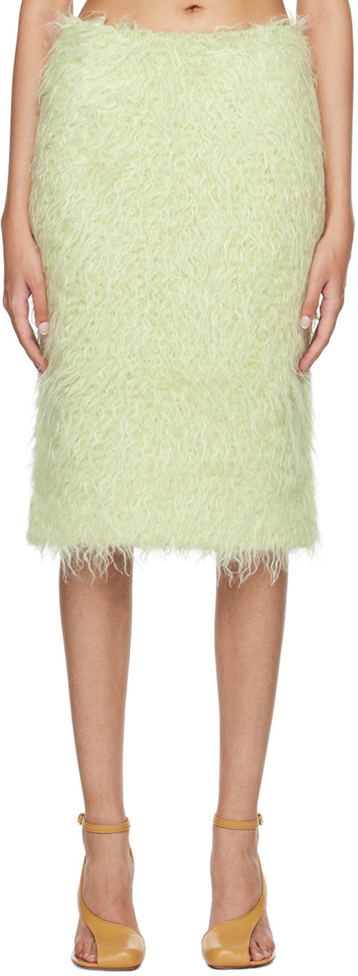 Пола Dries Van Noten Green Mohair Faux-Fur Midi Skirt Сиво | 242-010831-9148