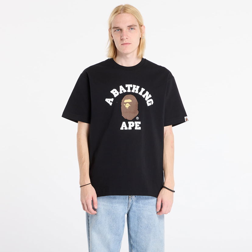 Тениска BAPE College Tee XL Черно | 001TEL801001MBLK