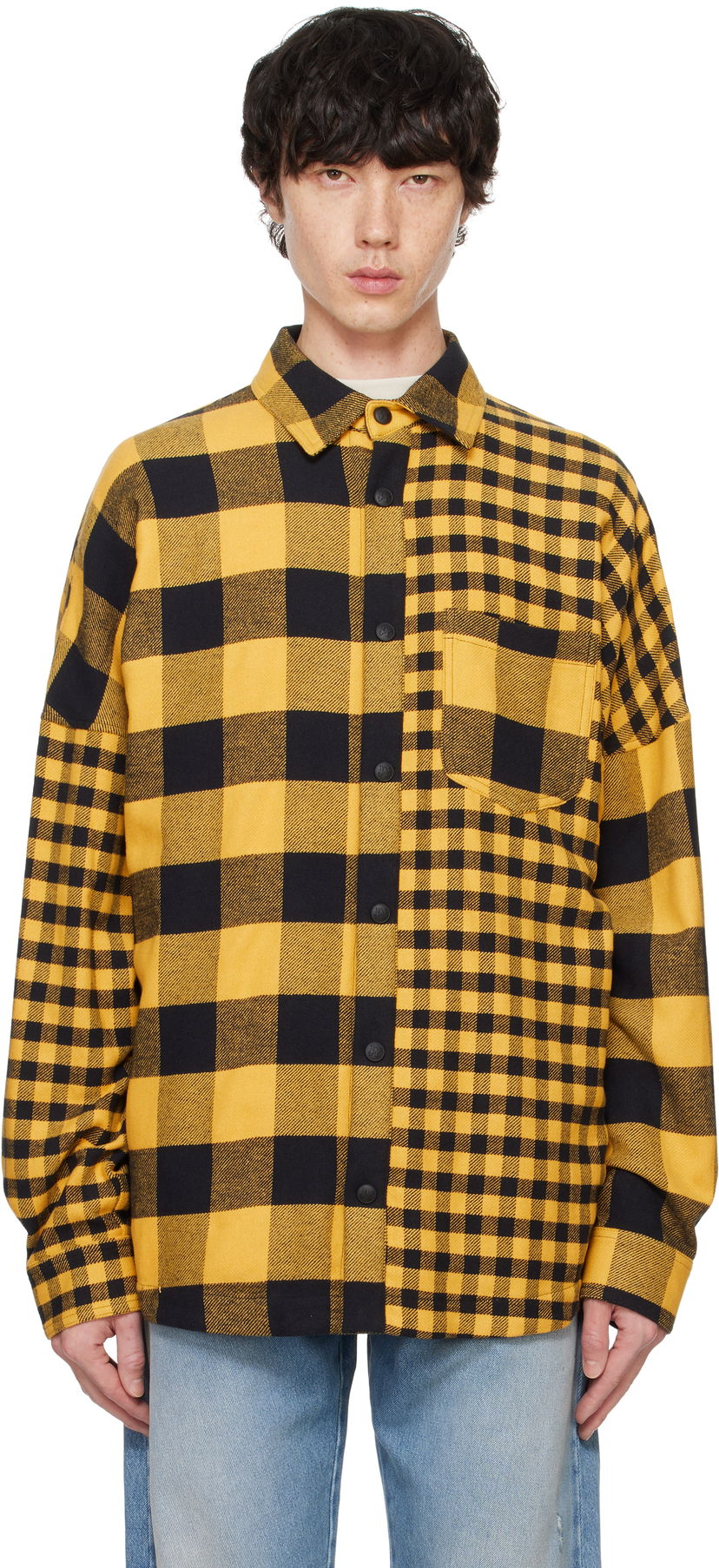 Риза Palm Angels Yellow & Black Tartan Overshirt Жълто | PMES002F24FAB0011603