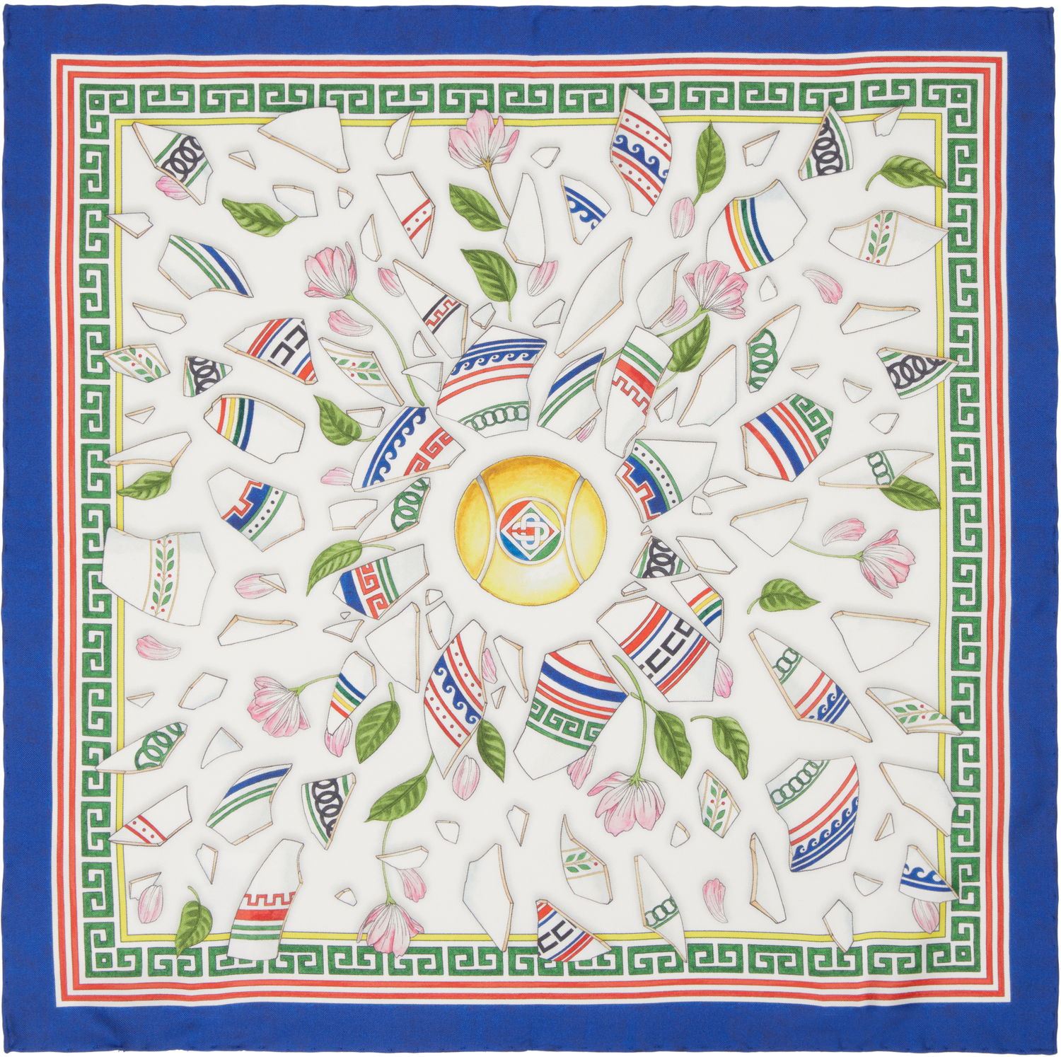 Шал Casablanca White & Navy Silk Scarf with Floral Print Многоцветен | APS25-ACC-052-02, 0