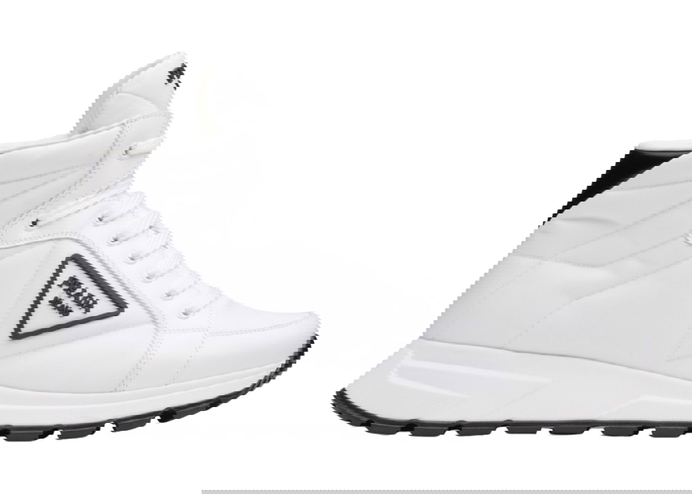 Кецове и обувки Prada PRAX 01 High Top Re-Nylon and Brushed Leather White Black Бяло | 4T3592_3LF5_F0964, 0