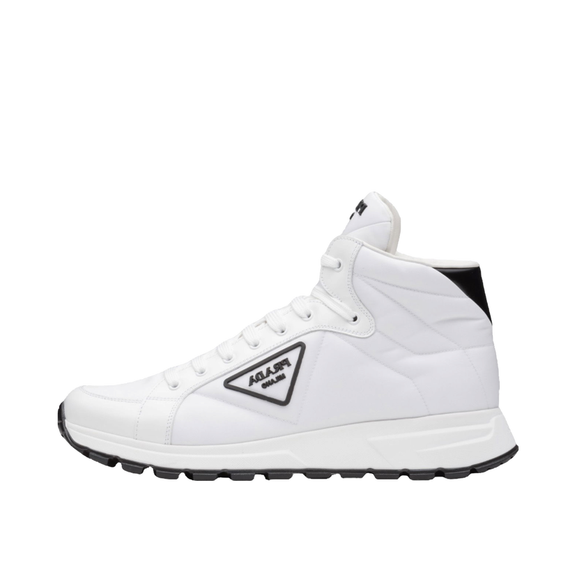 Кецове и обувки Prada PRAX 01 High Top Re-Nylon and Brushed Leather White Black Бяло | 4T3592_3LF5_F0964