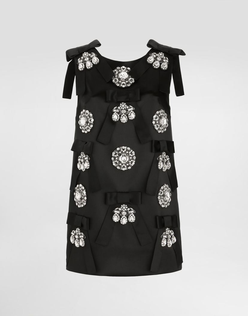 Pокля Dolce & Gabbana Dolce & Gabbana Jewel and Bow Embellished Shift Dress Черно | F60E9ZGDDIJS8400