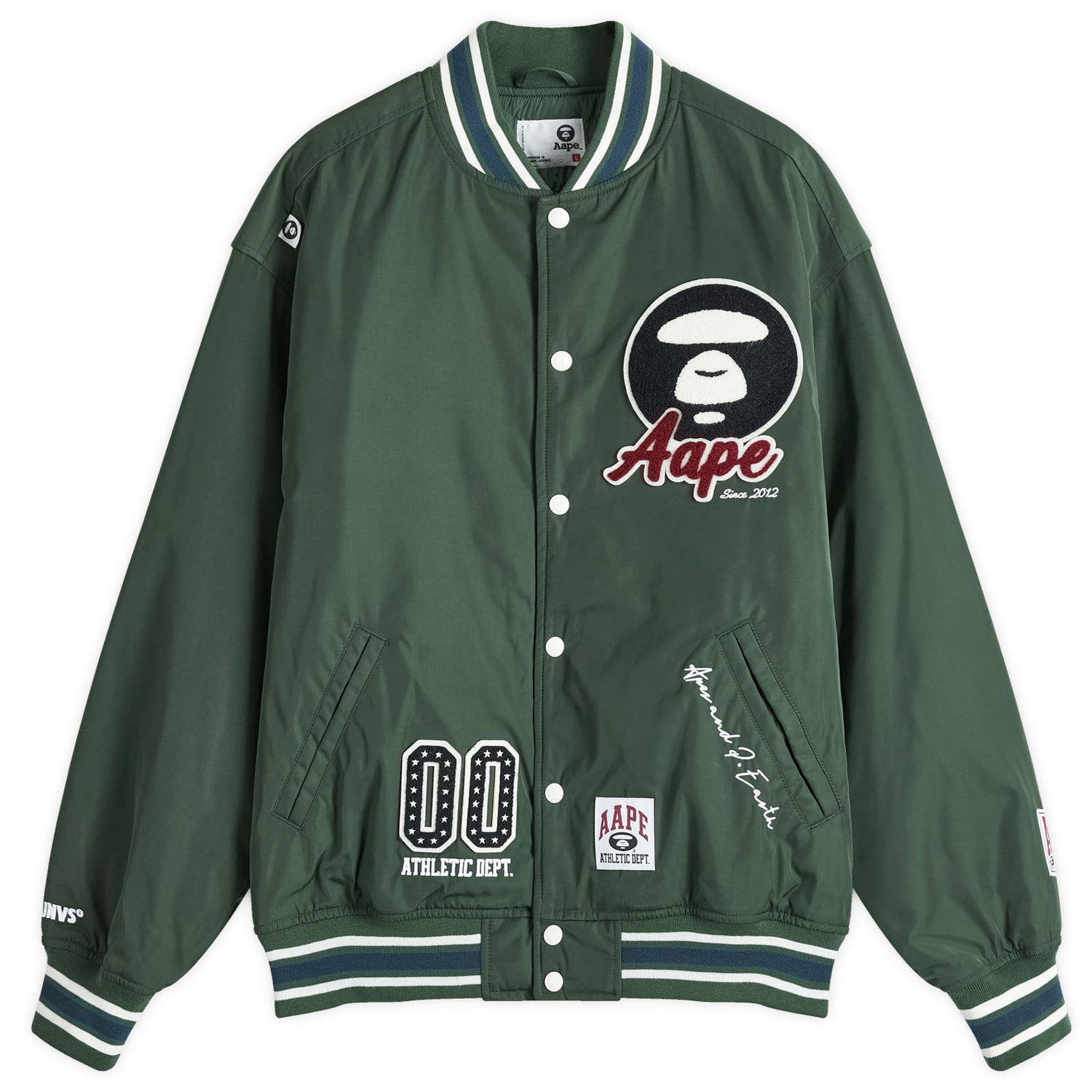 Яке бомбър AAPE by A Bathing Ape AAPE Ice Hockey Varsity Jacket Зелено | AAPJKM7676XXNGRD, 1