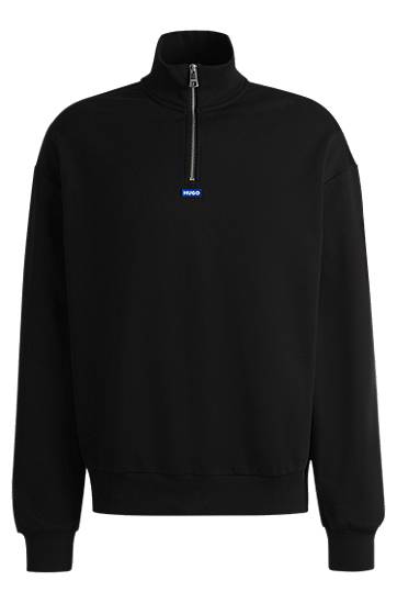 Суитчър BOSS HUGO Cotton-Terry Sweatshirt with Zip Closure and Logo Черно | 50522367, 0
