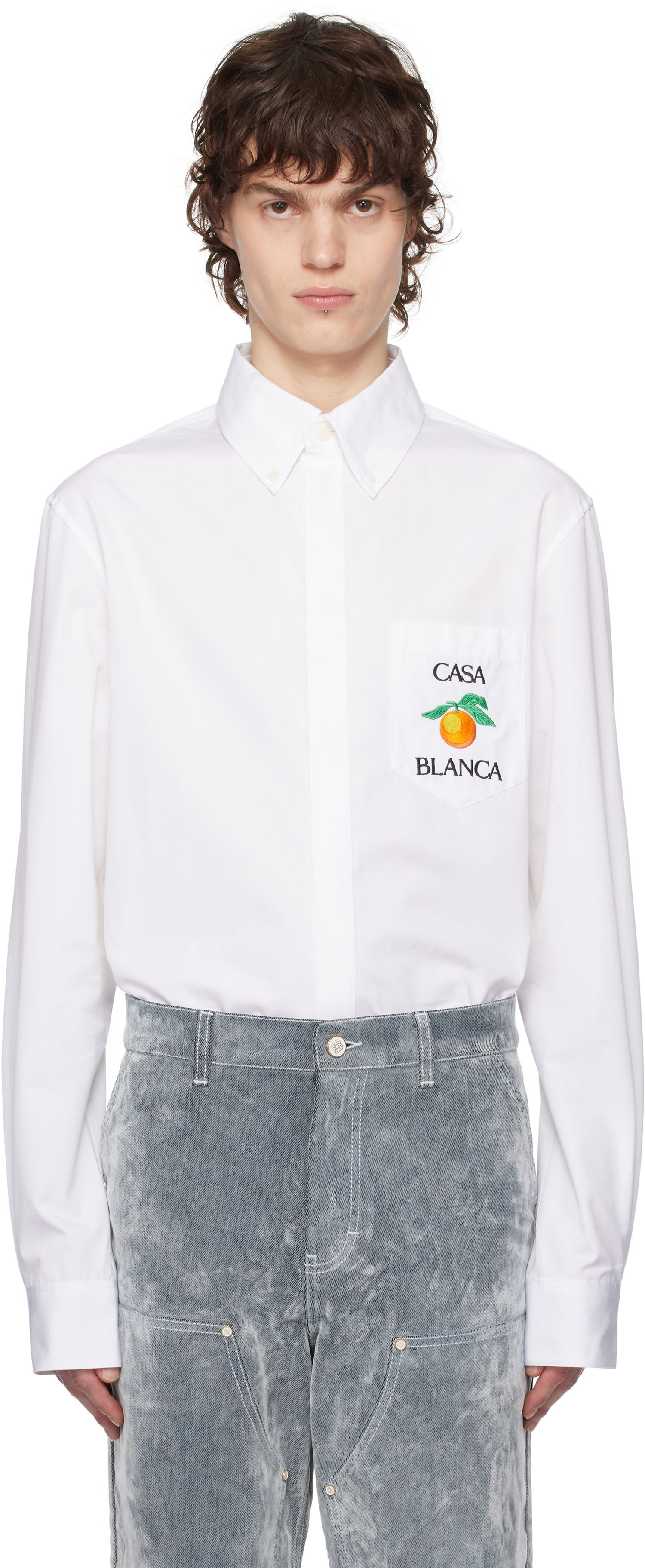 Риза Casablanca Casablanca Embroidered Orange Oxford Shirt Бяло | MPS25-SH-150-01, 0