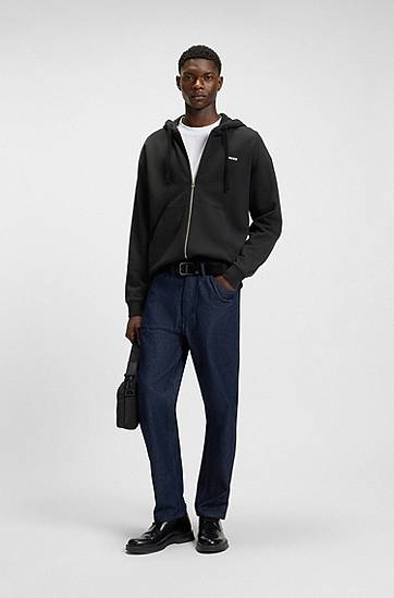 Суитчър BOSS Relaxed-Fit Cotton Terry Zip-Up Hoodie Черно | 50548651, 1