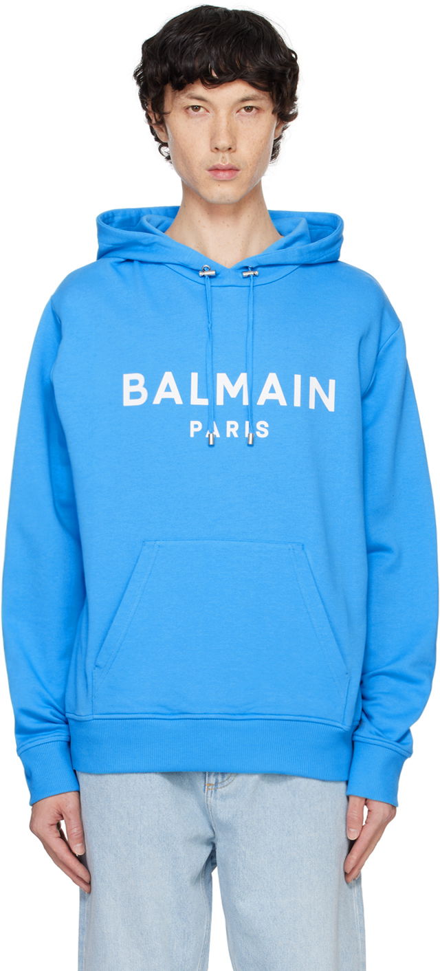 Суитчър Balmain Hoodie With Print Синьо | DH0JR002BB65