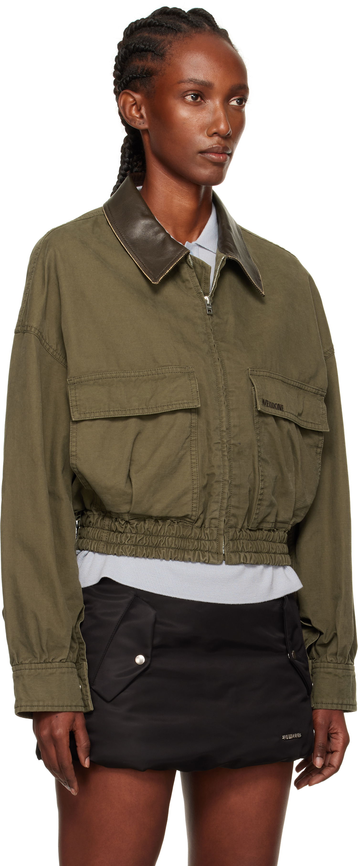 Яке We11done We11done Leather Collar Cropped Jacket Зелено | WD-JP2-25-063-W-KK, 1