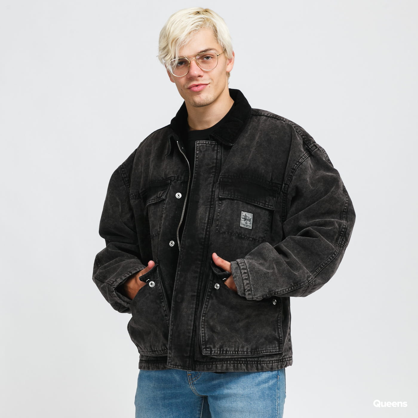Яке Stüssy Washed Canvas Shop Jacket Черно | 115589 / 0001, 0