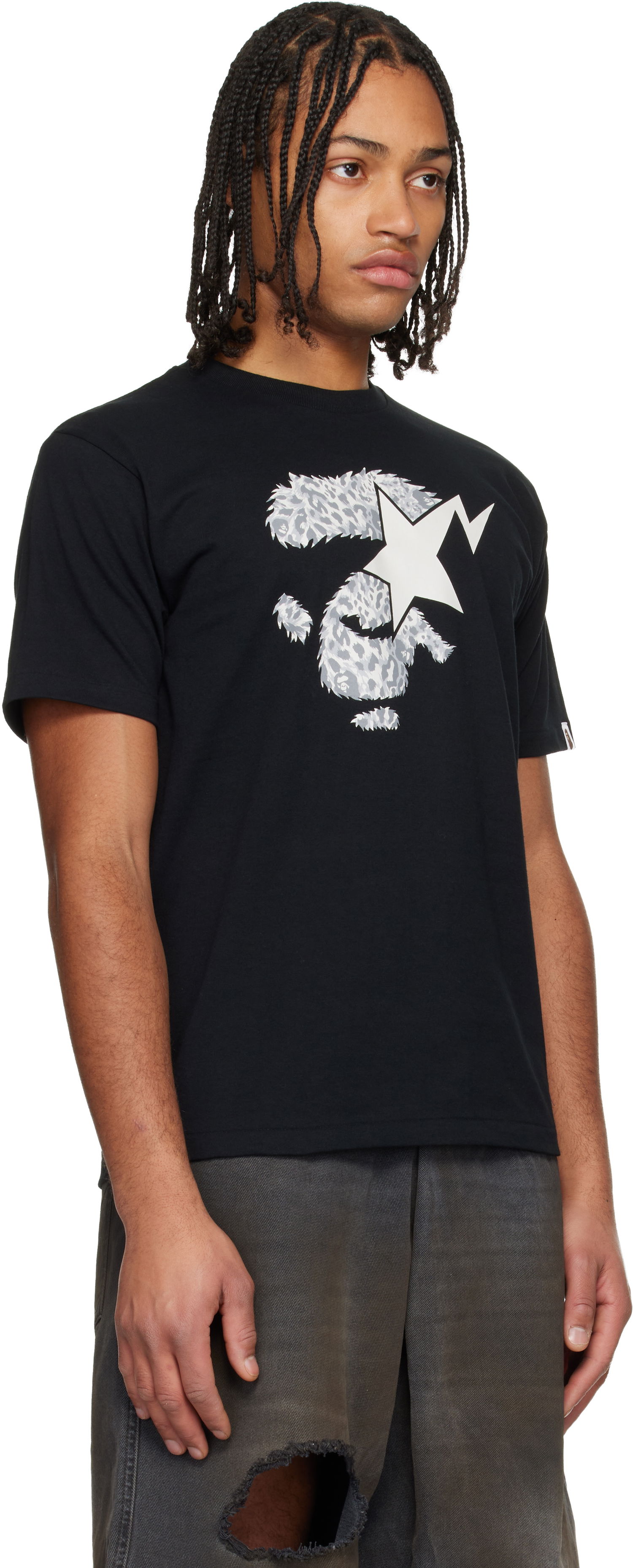 Тениска BAPE Wild Leopard Pattern Ape Face STA T-shirt Черно | 001TEL801042M, 1