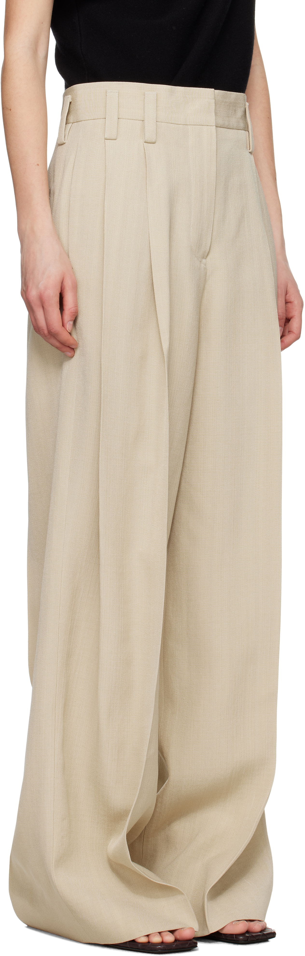 Панталони Jil Sander Jil Sander Voluminous Pleated Trousers Бежово | J03KA0292_J65005, 1