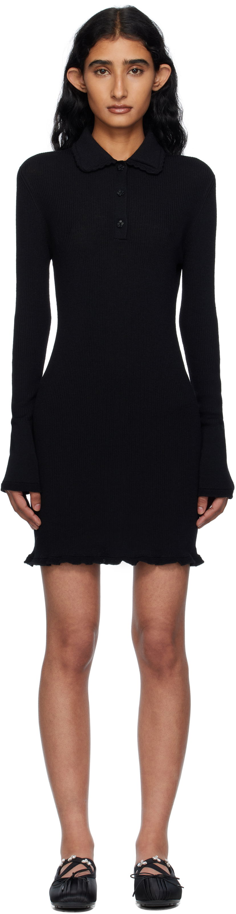 Pокля Cecilie Bahnsen Cecilie Bahnsen Botka Knit Polo Minidress Черно | 2.25KNI57001 BOTKA DRESS