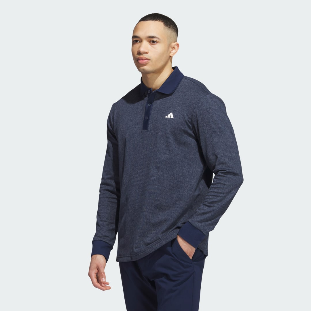Поло тениска adidas Performance Heathered Long Sleeve Polo Тъмно синьо | HZ0426, 0