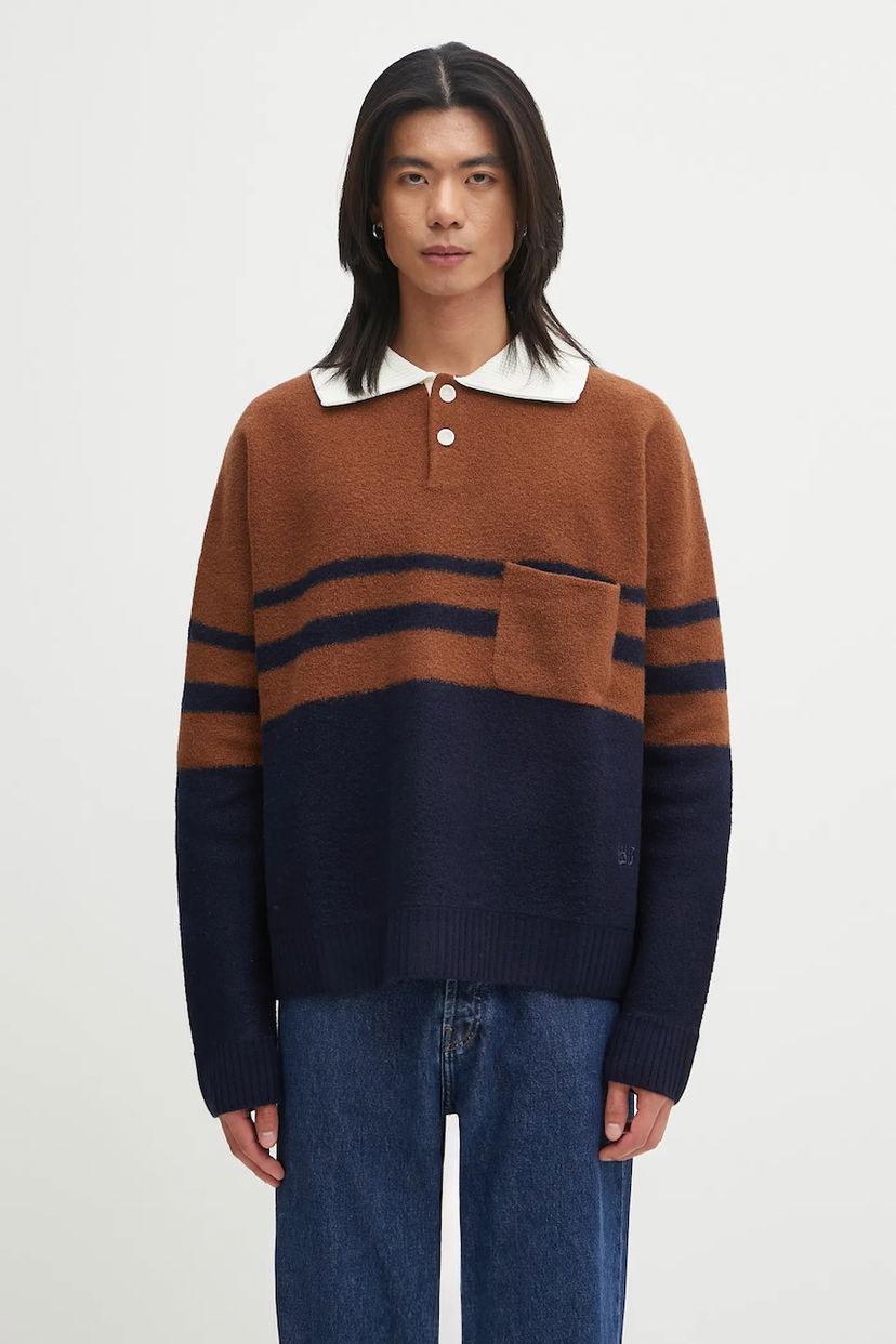 Пуловер Wales Bonner Wales Bonner Calm Striped Knitted Polo Sweater with Pocket Многоцветен | UA25KN15.WO15.850