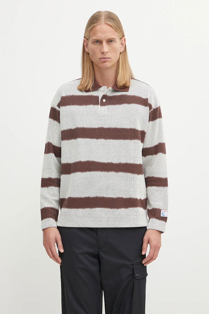 Поло тениска Napapijri Martine Rose Ribbed Striped Long-Sleeved Polo Shirt Бяло | NP0A4FPHL641