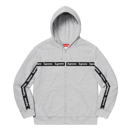Суитчър Supreme Text Stripe Zip Up Hoodie Сиво | SUP-FW19-848