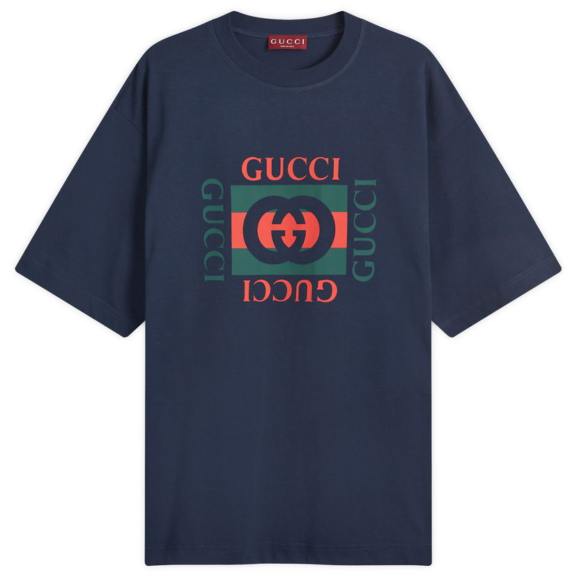 Тениска Gucci Interlocking Box Logo T-Shirt Тъмно синьо | 784361-XJGKA-4735