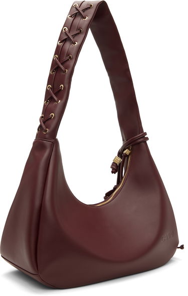 Чанта през рамо GANNI Medium Laced Strap Hobo Bag Бургунди | A7262, 2
