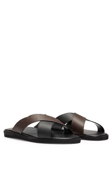 Аксесоари BOSS Two-Tone Faux-Leather Slides Кафяво | 50541774, 0