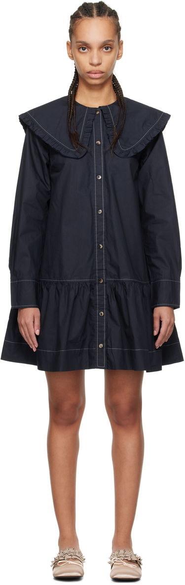 Pокля GANNI Ganni Ruffle Collar Drop Waist Minidress Тъмно синьо | W0157, 0