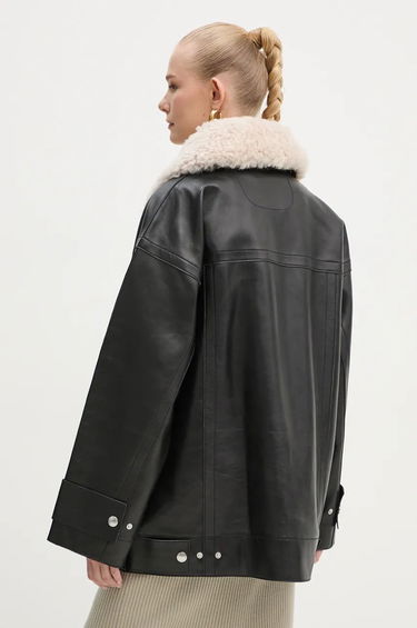 Яке STAND STUDIO Stand Studio Emelia Oversized Faux Leather Jacket with Faux Shearling Collar Черно | 62271.7540, 2