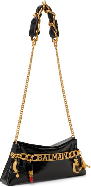 Дамска чанта Balmain Balmain 1945 Soft Striped Patent Leather Shoulder Bag Черно | EN0LQ976LSTV, 1