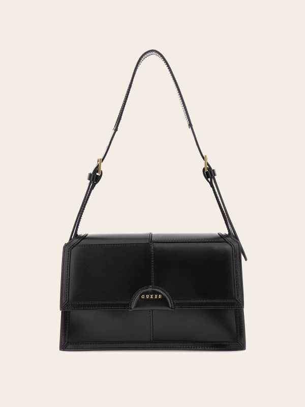 Чанта през рамо GUESS Isa Genuine Leather Shoulder Bag Черно | HWSTLAL3416, 0