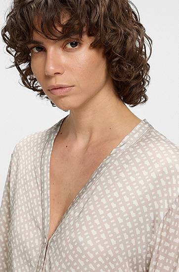 Пуловер BOSS Monogram Print Sateen Pyjama Shirt Бежово | 50545615, 1
