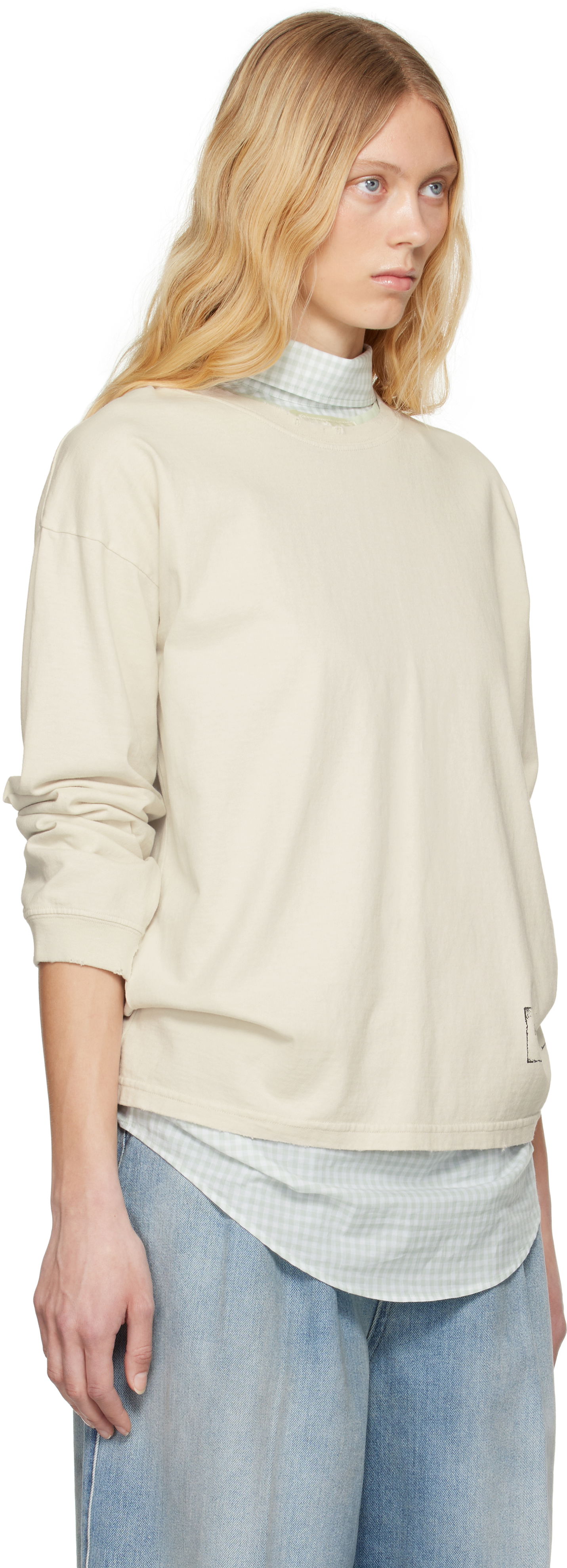 Пуловер Maison Margiela Maison Margiela Printed Logo Long Sleeve T-Shirt Бежово | S51GC0535 S24567, 1