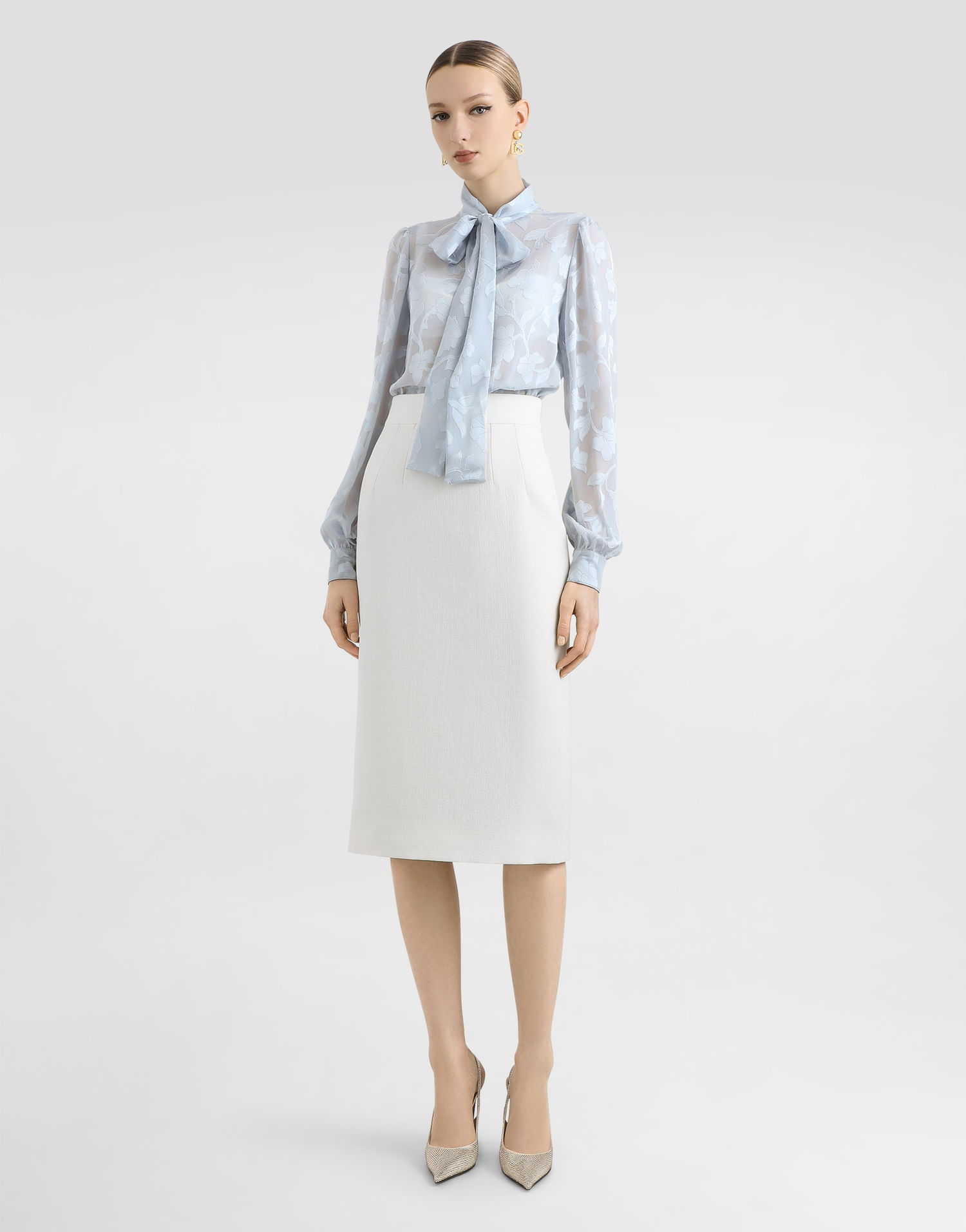 Риза Dolce & Gabbana Dolce & Gabbana Floral Jacquard Shirt with Tie Синьо | F5T81TFJ1J3B0276, 1
