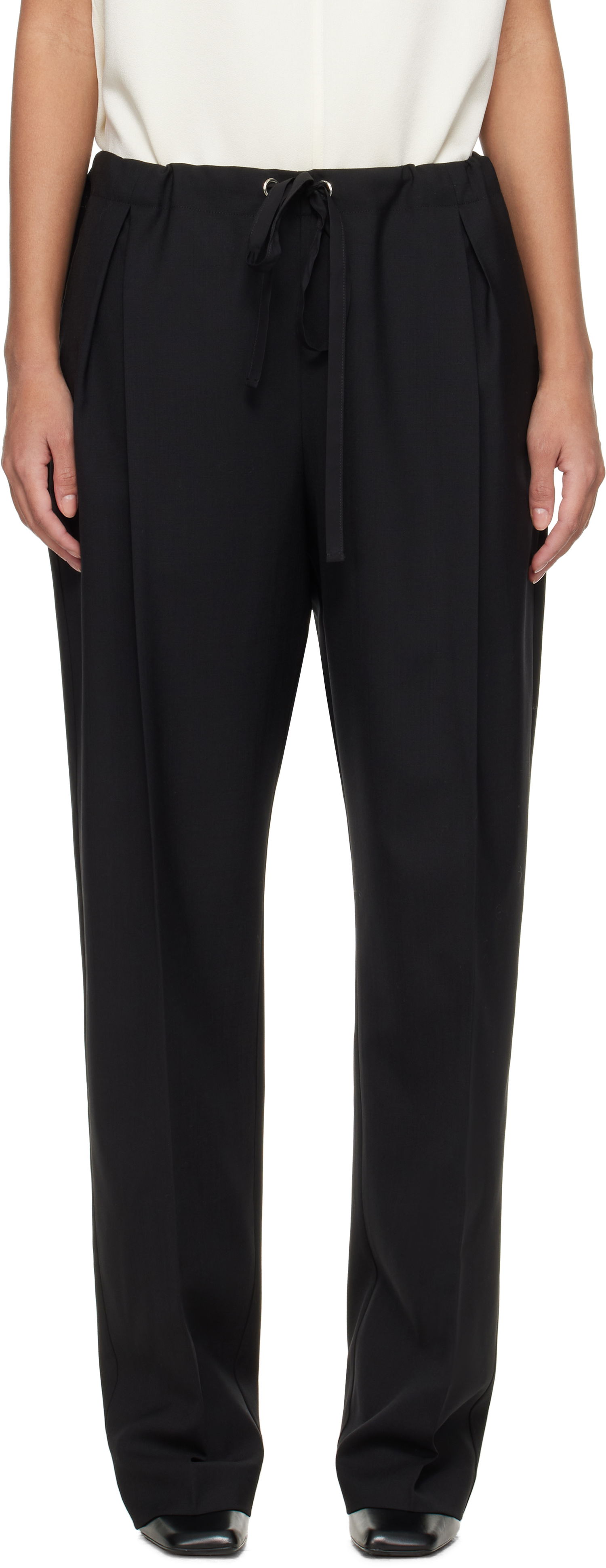 Панталони Khaite Khaite Trenton Drawstring Pleated Trousers Черно | 3160575, 0
